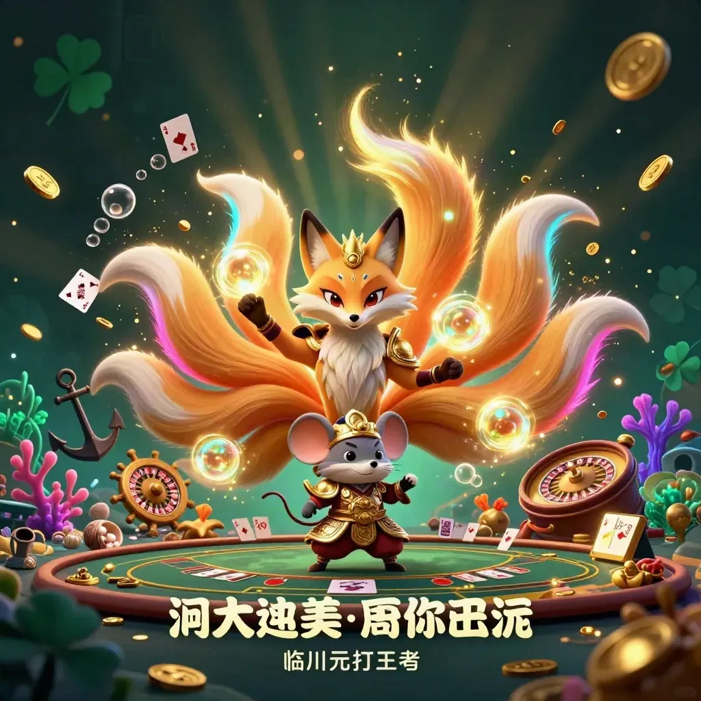 Volpe a nove code e topo samurai tra tesori, carte e ruota roulette in stile casino premium.